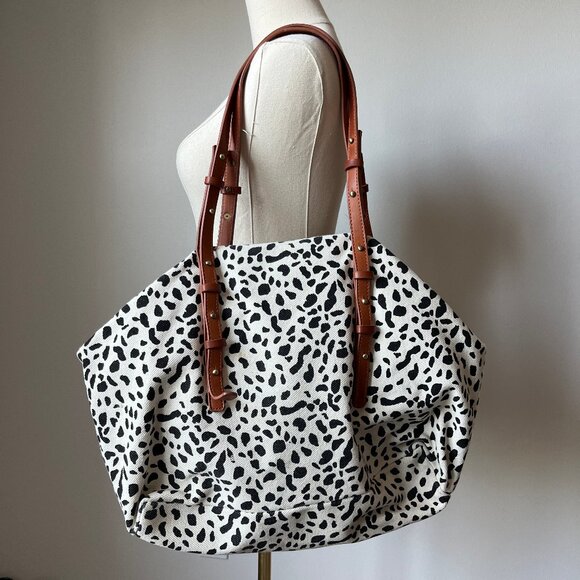 Street Level Canvas Leopard Tote In Ivory - Picture 1 of 10